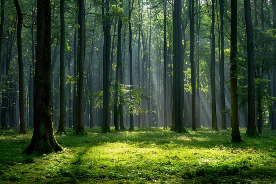 Free Download: Wald mit leuchtenden Bäumen und Sonnenlicht