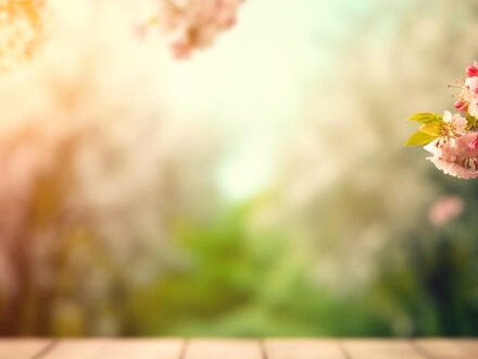 Wooden Table with Floral Background