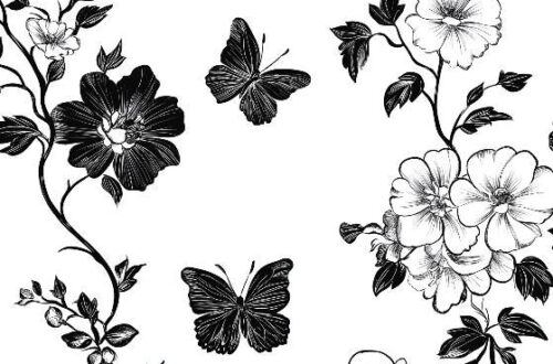 Elegant Butterflies: Black & White Floral Mural Wallpaper for a Chic Home