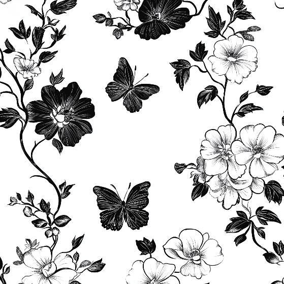 Elegant Butterflies: Black & White Floral Mural Wallpaper for a Chic Home