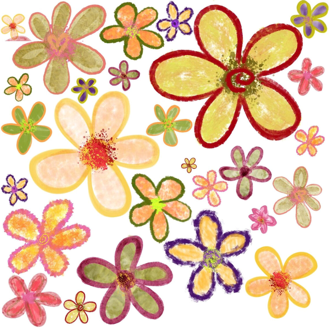 Vibrant Orange Flower Doodles