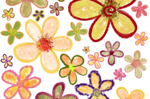 Vibrant Orange Flower Doodles
