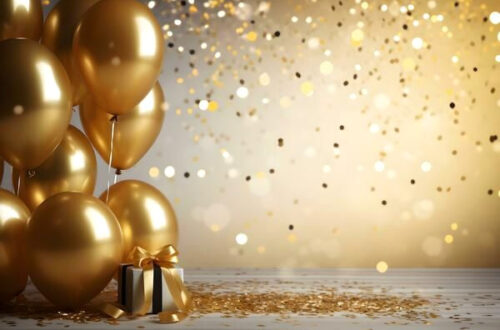 Free Luxury Birthday Background with Confetti and Balloons