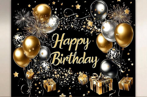 Black + Gold Birthday Backdrop | 4-Season Balloon Decor Black + Gold Birthday Backdrop | 4-Season Balloon Decor