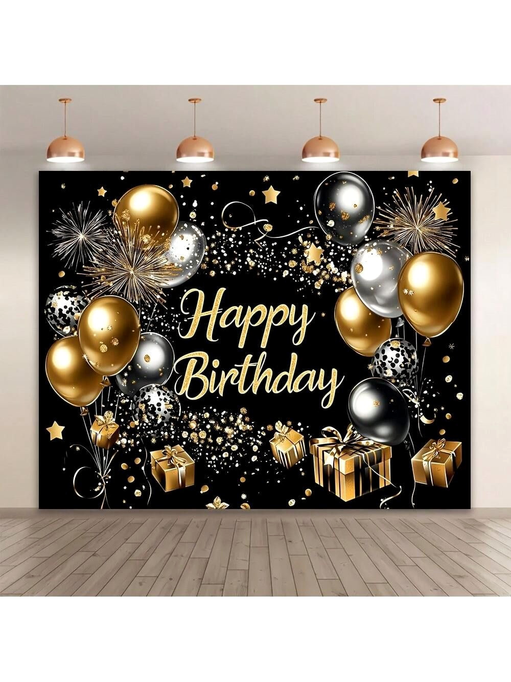 Black + Gold Birthday Backdrop | 4-Season Balloon Decor