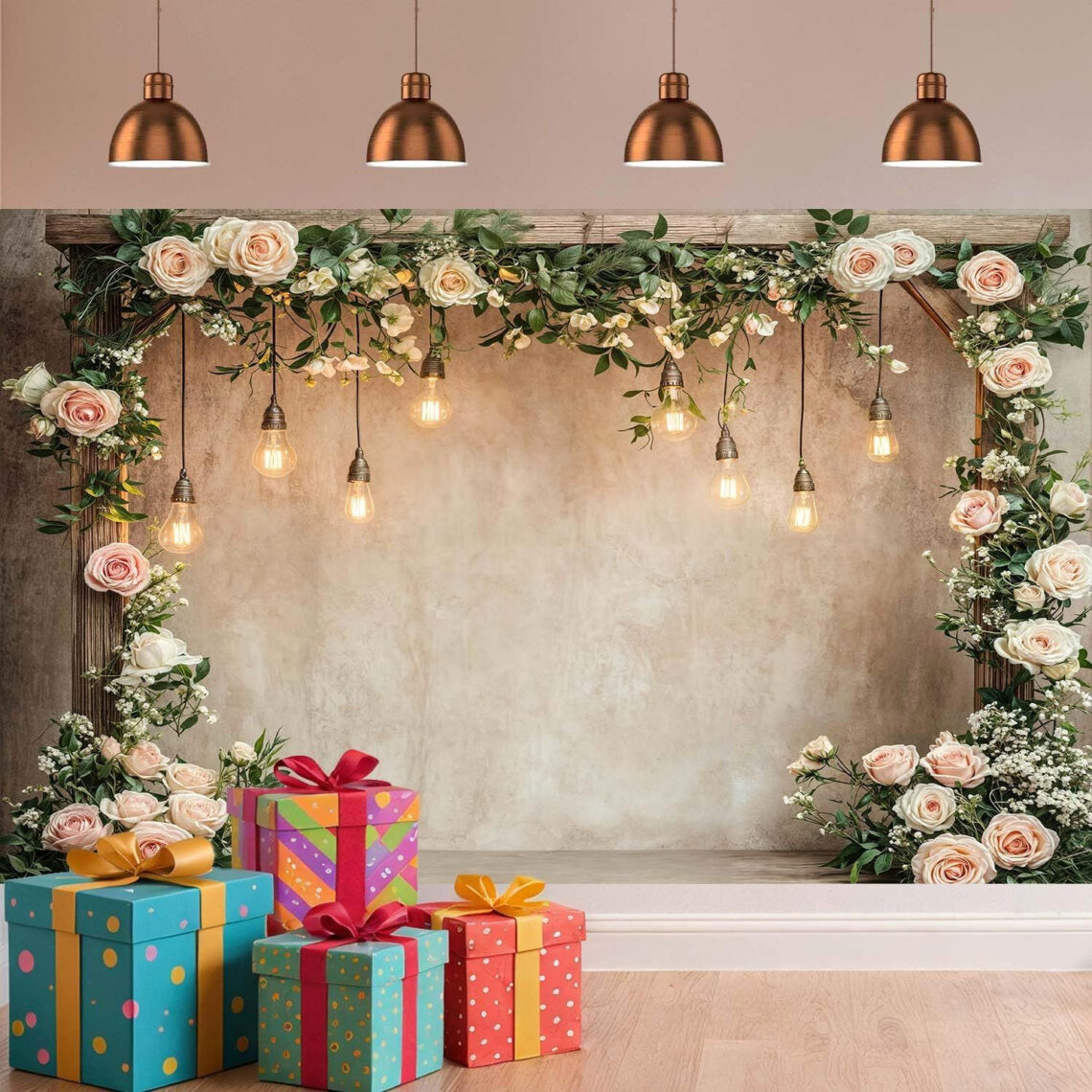 Rustic Floral Wedding Backdrop: 7x5ft Wood Door Floral Arrangement