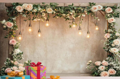 Rustic Floral Wedding Backdrop: 7x5ft Wood Door Floral Arrangement
