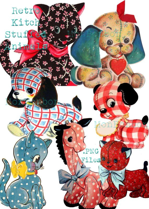 Retro Cutie Stuffed Friends Clip Art