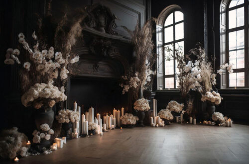 Elegant Maternity Photos with Black & White Florals