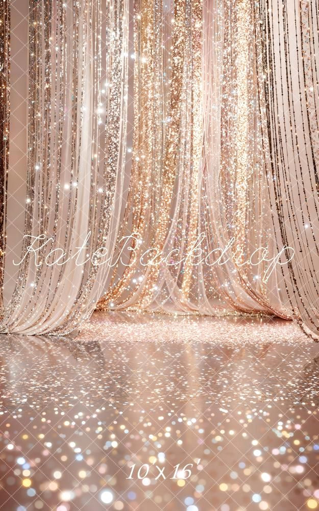 Sparkling Gold Glitter Wedding Backdrop — 10x16ft